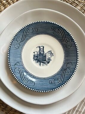 Currier and Ives Blue Transferware “Low Water on the Mississippi” - 4 Saucers